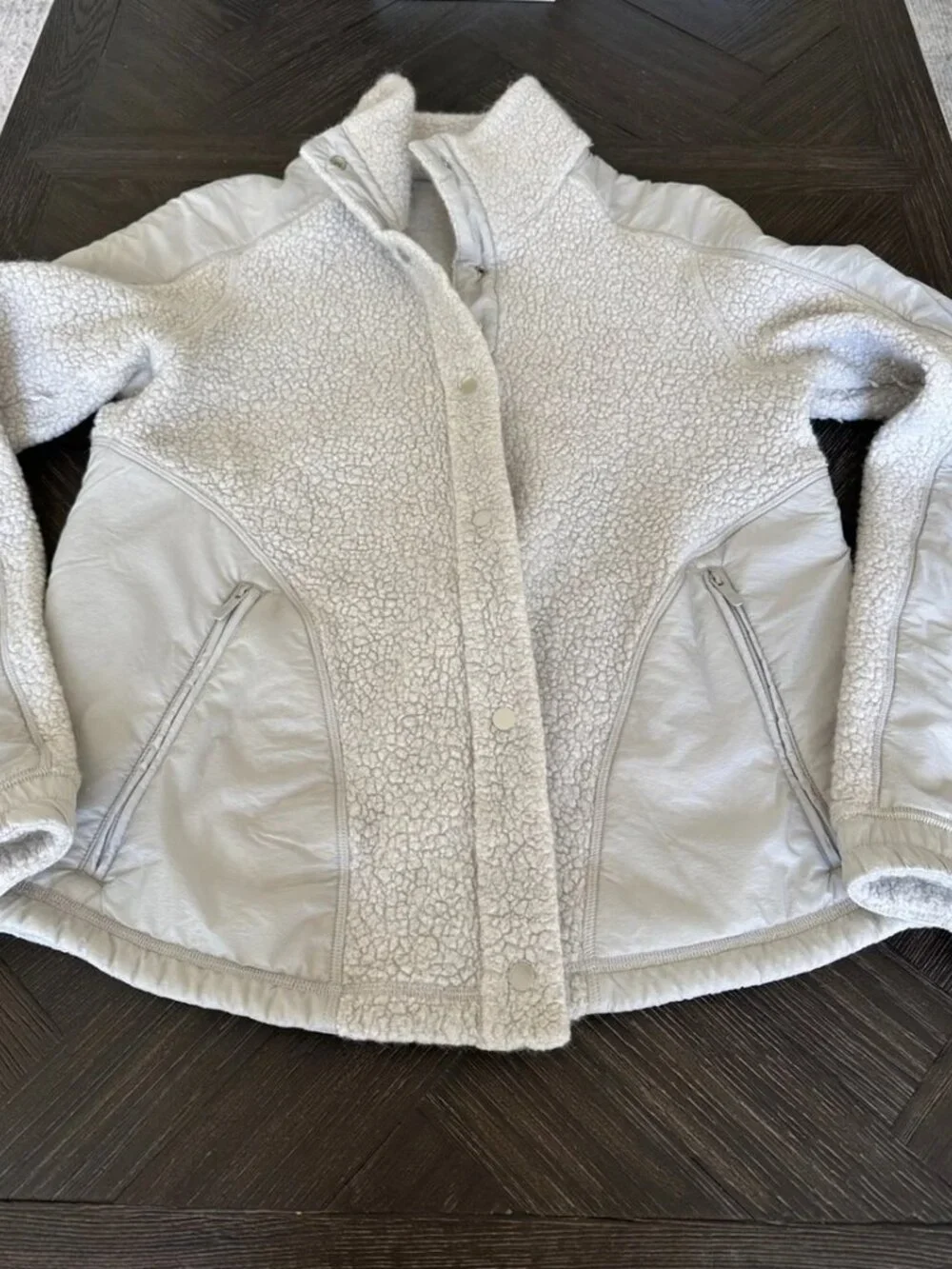 Lululemon Fleece Jacket Size 8 Light Grey Snap Front Cozy Athleisure Jacket